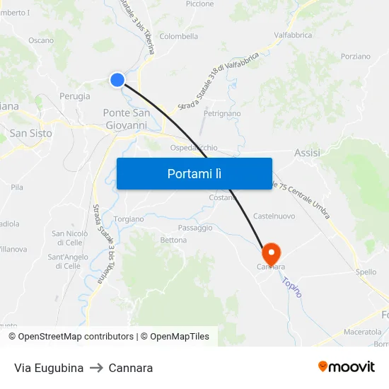 Via Eugubina to Cannara map