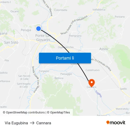 Via Eugubina to Cannara map