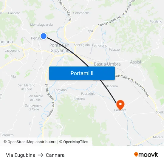 Via Eugubina to Cannara map