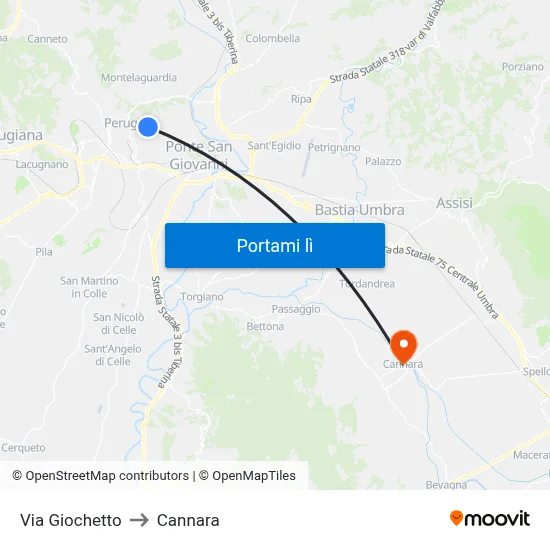 Via Giochetto to Cannara map