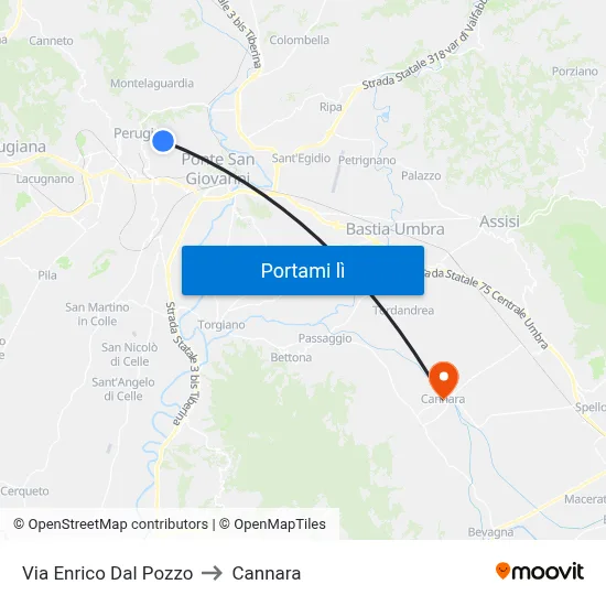 Via Enrico Dal Pozzo to Cannara map