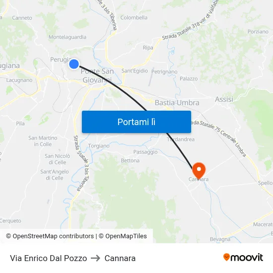 Via Enrico Dal Pozzo to Cannara map