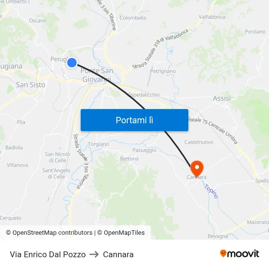 Via Enrico Dal Pozzo to Cannara map