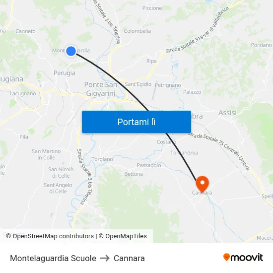 Montelaguardia Scuole to Cannara map