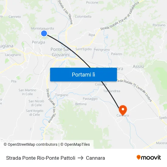 Strada Ponte Rio-Ponte Pattoli to Cannara map