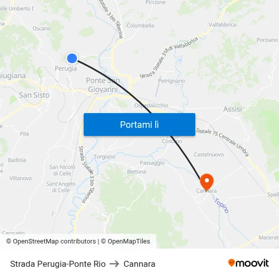 Strada Perugia-Ponte Rio to Cannara map