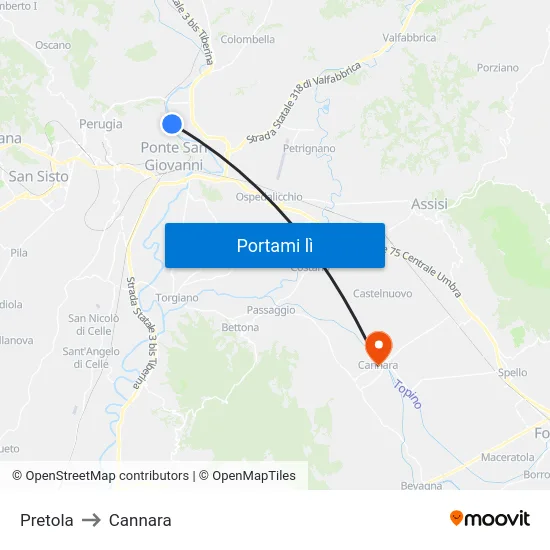 Pretola to Cannara map