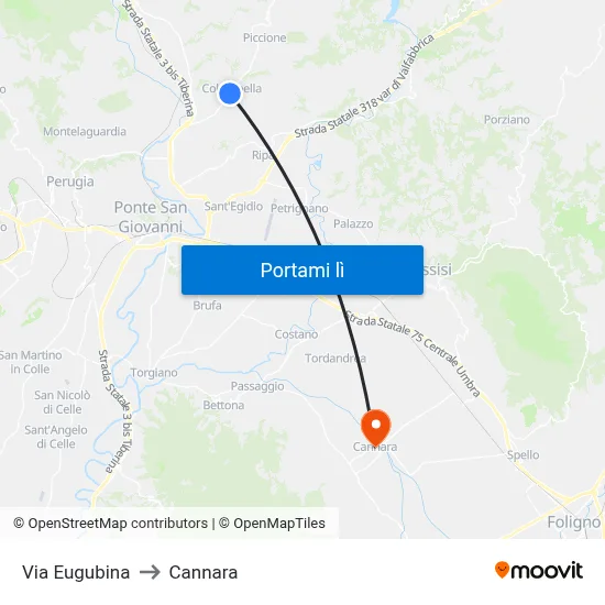 Via Eugubina to Cannara map