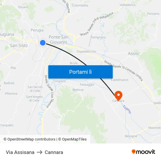 Via Assisana to Cannara map