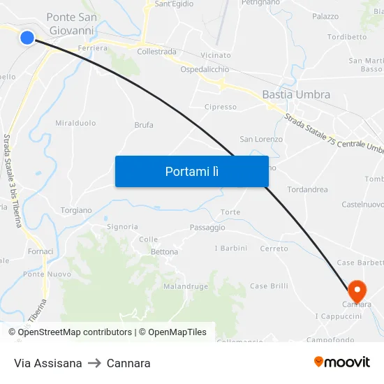 Via Assisana to Cannara map