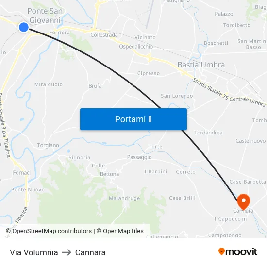 Via Volumnia to Cannara map