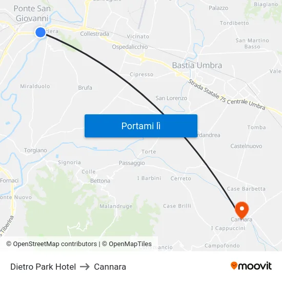Dietro Park Hotel to Cannara map