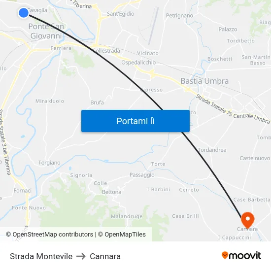 Strada Montevile to Cannara map