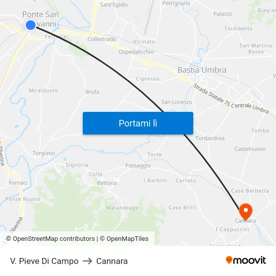 V. Pieve Di Campo to Cannara map