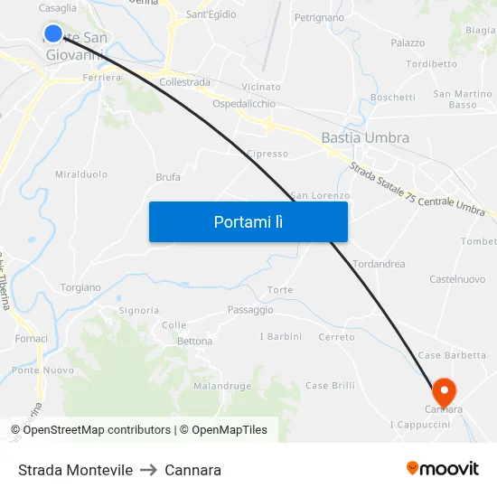 Strada Montevile to Cannara map
