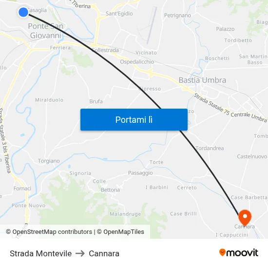 Strada Montevile to Cannara map