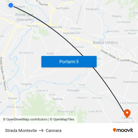 Strada Montevile to Cannara map