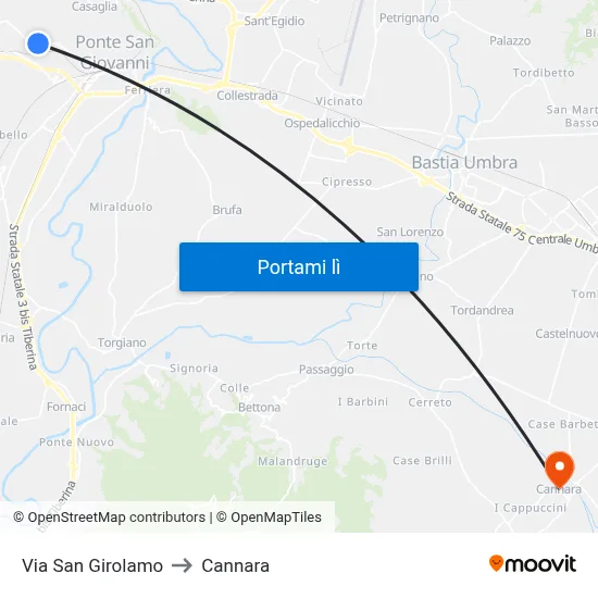 Via San Girolamo to Cannara map