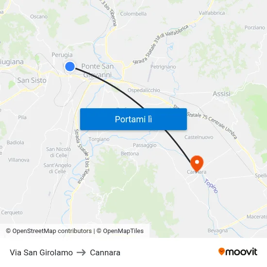 Via San Girolamo to Cannara map