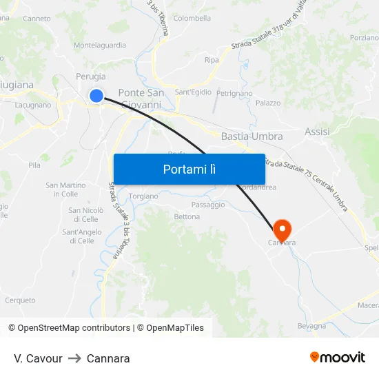 V. Cavour to Cannara map