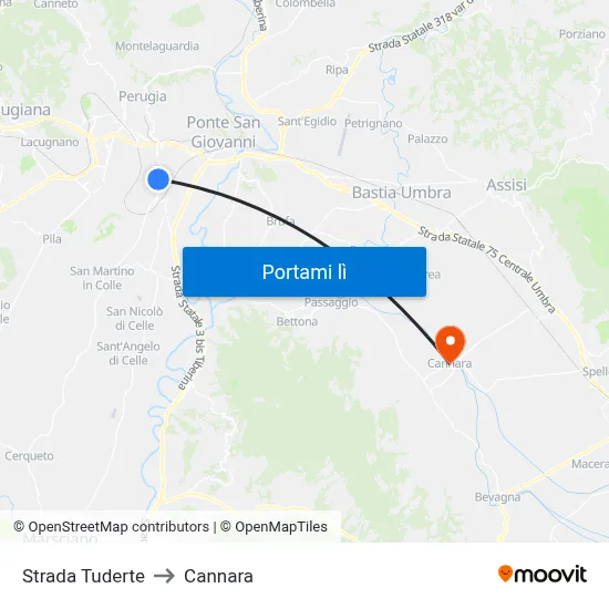 Strada Tuderte to Cannara map