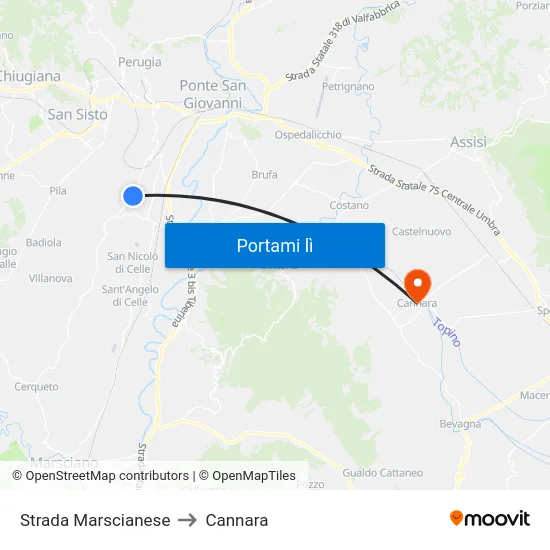 Strada Marscianese to Cannara map