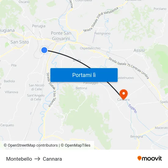 Montebello to Cannara map