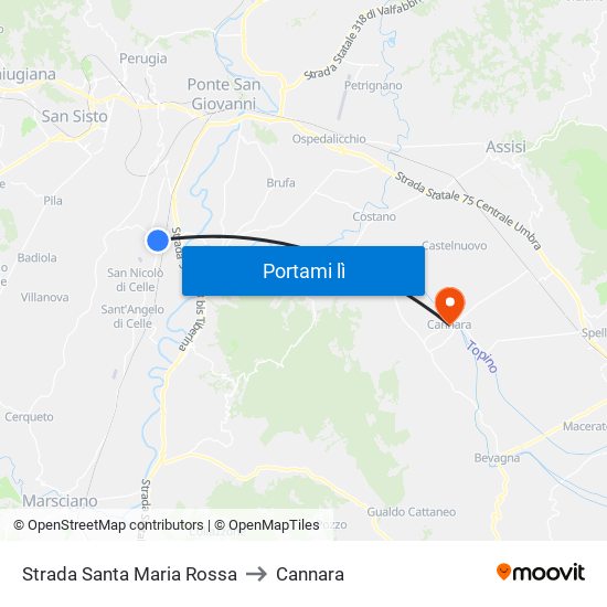 Strada Santa Maria Rossa to Cannara map