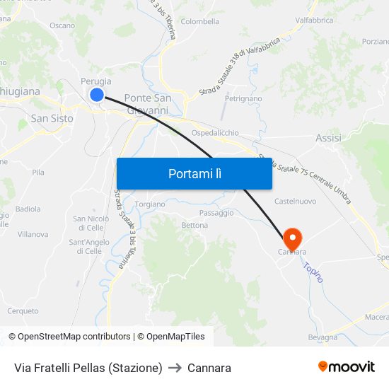 Via Fratelli Pellas (Stazione) to Cannara map
