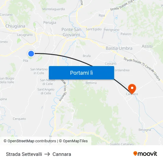 Strada Settevalli to Cannara map