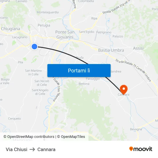 Via Chiusi to Cannara map