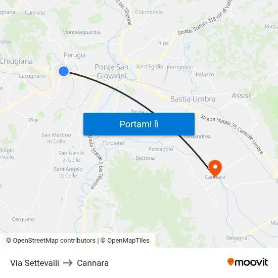 Via Settevalli to Cannara map