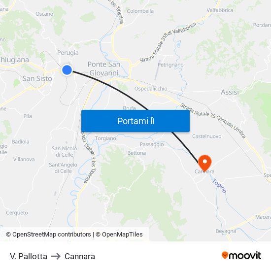V. Pallotta to Cannara map