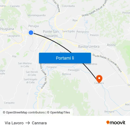 Via Lavoro to Cannara map