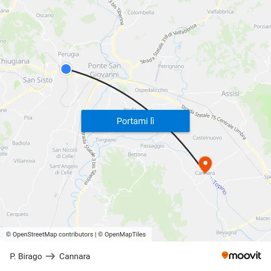 P. Birago to Cannara map