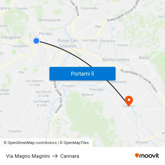 Via Magno Magnini to Cannara map