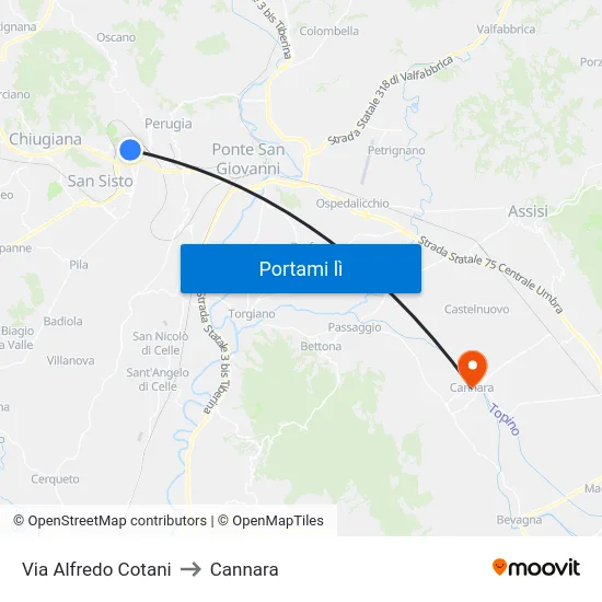Via Alfredo Cotani to Cannara map
