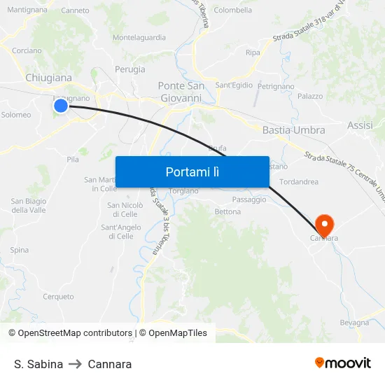 S. Sabina to Cannara map