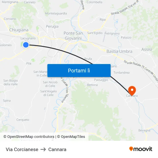 Via Corcianese to Cannara map