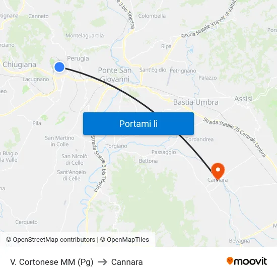 V. Cortonese M​M (Pg) to Cannara map