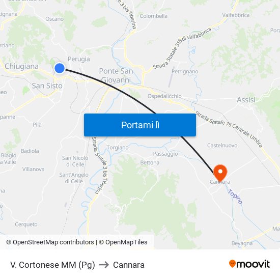 V. Cortonese M​M (Pg) to Cannara map