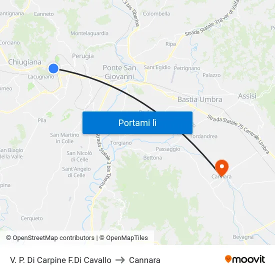 V. P. Di Carpine F.Di Cavallo to Cannara map