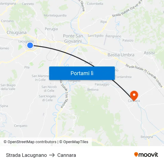 Strada Lacugnano to Cannara map