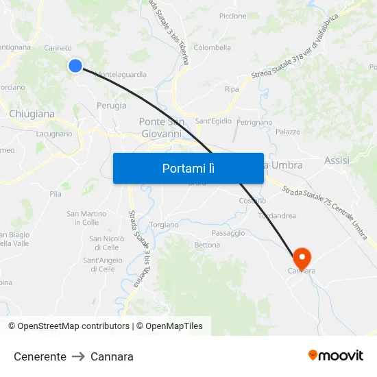 Cenerente to Cannara map