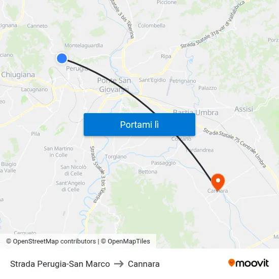 Strada Perugia-San Marco to Cannara map