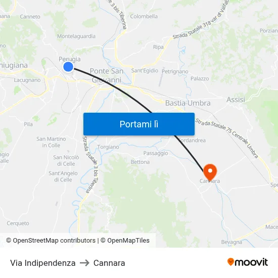 Via Indipendenza to Cannara map
