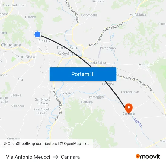 Via Antonio Meucci to Cannara map