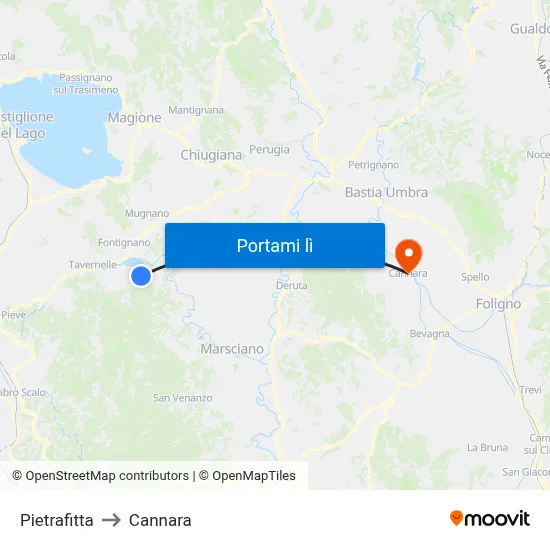 Pietrafitta to Cannara map