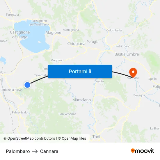Palombaro to Cannara map