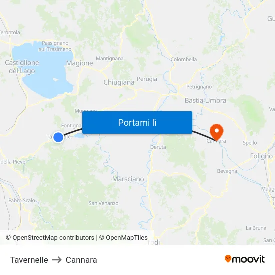 Tavernelle to Cannara map